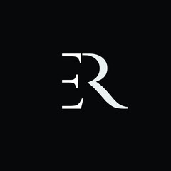 Creative Professional Trendy and Minimal Letter ER Logo Design in Black and White Color, Initial Based Alphabet Icon Logo in Editable Vector Format