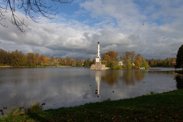 autumn view of the lake Catherine Park, Pushkin city, Saint Petersburg