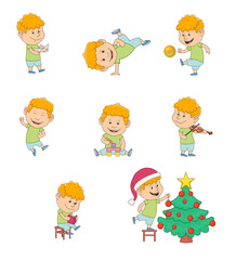 set with children, boys play and develop. cartoon kids. isolated on white background vector illustration