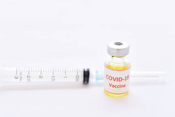 Vial of COVID-19 virus vaccine for injection
