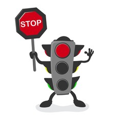 Traffic light mascot, red light, stop