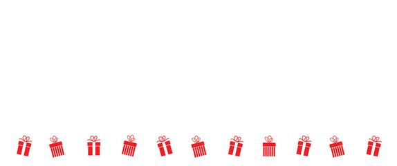 Christmas border and gift present box, Cartoon Border Gift Box Gift Christmas, Birthday card. Red white cute in horizontal