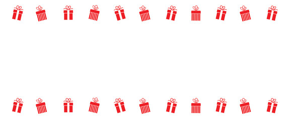Christmas border and gift present box, Cartoon Border Gift Box Gift Christmas, Birthday card. Red white cute in horizontal