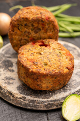 Fresh veggie burgers made from vegetables, beans and legumes, tasty vegan food