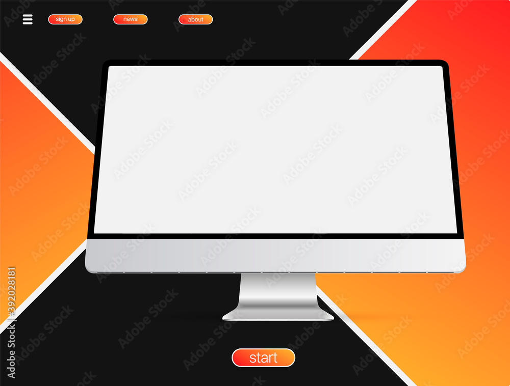 Aufkleber computer monitor black color with blank screen and shadow for system unit isolated on grey background. realistic and detailed display mockup. stock vector illustration