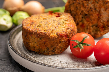 Fresh veggie burgers made from vegetables, beans and legumes, tasty vegan food