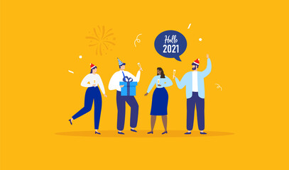 Celebrating Christmas and New year. Colleagues party in office. Vector