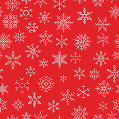 Vector seamless pattern with Snowflake. Snowflake vector pattern isolated on red background.