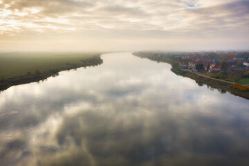 Aerial landscape of the Vistula river near Tczew, Poland