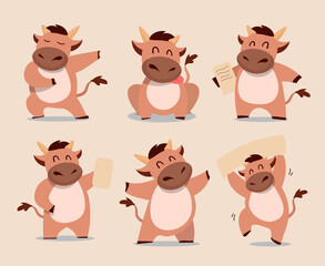 Happy Chinese new year 2021 Ox zodiac. Cute cow character set.