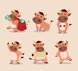 Happy Chinese new year 2021 Ox zodiac. Cute cow character set.