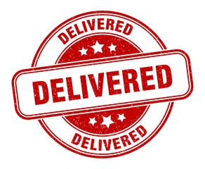 delivered stamp. delivered label. round grunge sign