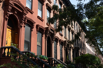 Row of Beautiful Old Brownstone Homes in Prospect Heights Brooklyn of New York City	