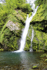 Fototapeta na wymiar waterfall of pure water that flows between the rocks creates a p