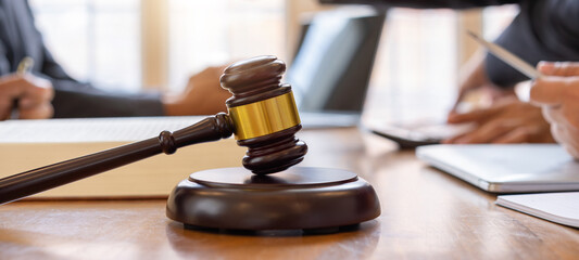 Cropped shot of business people and lawyer or judge team discussing Co-Investment Conference, Concepts of law, advice, legal services.