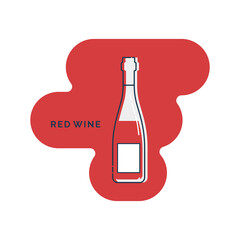 Bottle red wine line art in flat style. Restaurant alcoholic illustration for celebration design. Design contour element. Beverage outline icon. Isolated on shape background in graphic style