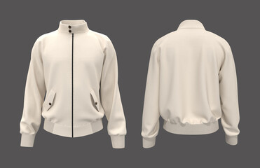 Harrington jacket mockup in front and back views, 3d illustration, 3d rendering