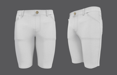 Men's shorts design in front, side and back views. 3d rendering, 3d illustration