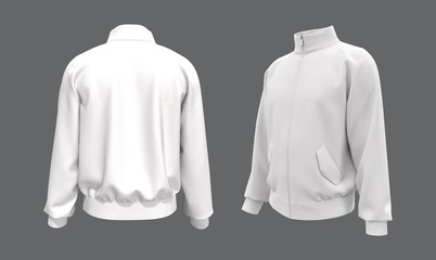White tracksuit top mockup, sportswear, track front and back view, 3d illustration, 3d rendering