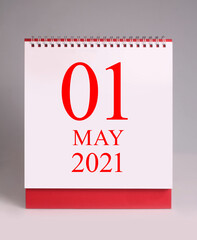 Simple desk calendar for New Year May 2021.