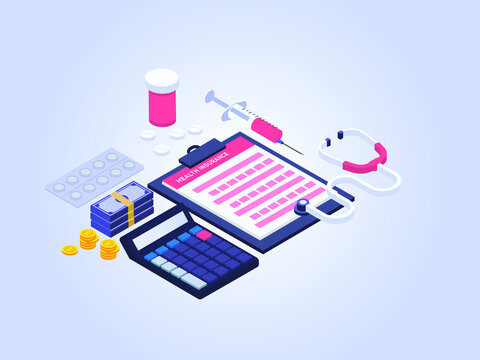 Health insurance isometric 3d flat design vector concept can be used for web design, banner, hero image and Landing page design.