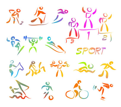 Athletes multicolored symbols. Sport icons. Vector illustration