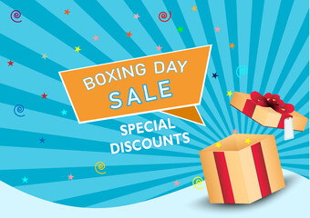 Boxing open day sale.Creative gift of boxing day for sale symbol.promotion,poster,social media, marketing, celebration,champagne,gift,happy,Vector concept champagne and Discount .