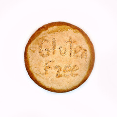 Gluten free round homemade bread isolated on white. Bread made from corn and tapioca starch, chickpeas, rice, corn flour. Bread with zero percent stencil 