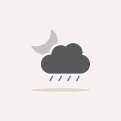 Soft rain, cloud and moon. Color icon with shadow. Weather vector illustration