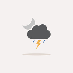 Storm and moon. Color icon with shadow. Weather vector illustration