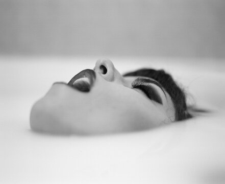 Sexy moan as woman goes underwater black and white