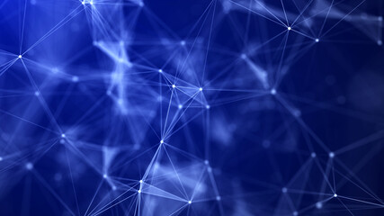 Abstract background with moving dots and lines. Network connection structure. Futuristic illustration. Digital technology design. 3d rendering.