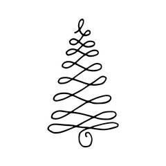 Doodle Christmas tree. Decorative image of a tree. Abstract vector for backgrounds, packaging, web, textile.