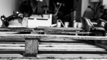 Pallet and tools in black and white