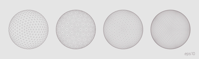 Set of 3d spheres. Wireframe illustration. Vector outline icon