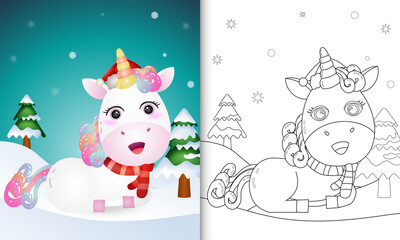 coloring book with a unicorn deer christmas characters collection with a hat and scarf