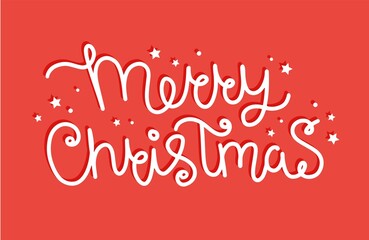 Merry christmas hand drawn lettering, vector illustration