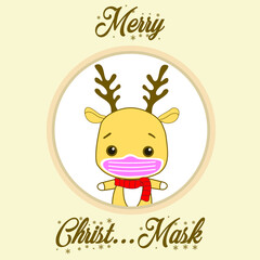 Merry Christmask (Christmas Mask) with the Reindeer - a true phrase to remember. Social distraction poster with text for quarantine fonts font design motivational script word art