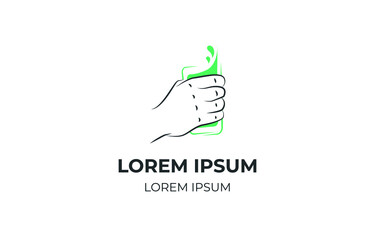 Logo - hand holds a glass with liquid, water