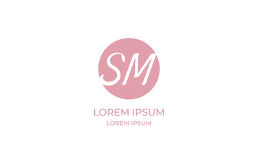 Logo - abbreviation, two letters S and M in a circle. Pink color. Typographic logo for a beauty studio