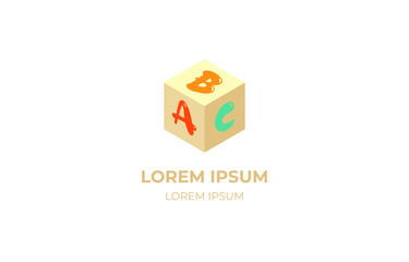 Logo - letters А В С in a 3D square. Alphabet's logo for kids.