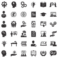 Knowledge And Thinking Icons. Black Scribble Design. Vector Illustration.