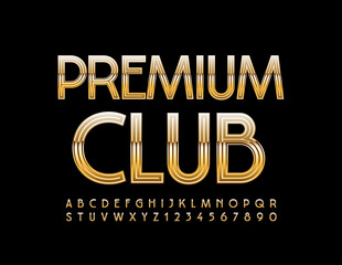 Vector elite template Premium Club. Gold luxury Font. Elegant creative Alphabet Letters and Numbers set