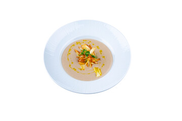Vegetable cream soup, isolated white background.
