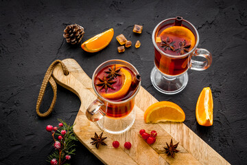 Glasses of mulled wine - hot drink with spices