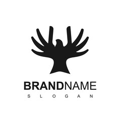 Fototapeta premium Bird, Eagle Logo Template With Hand Symbol