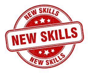 new skills stamp. new skills label. round grunge sign