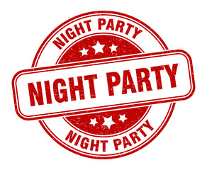 night party stamp. night party label. round grunge sign