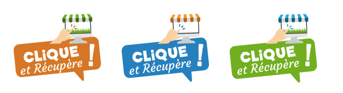 Click and collect, clique et récupère, vente en ligne.