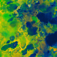 Blue Acrylic Image. Orange Watercolor Drawing.